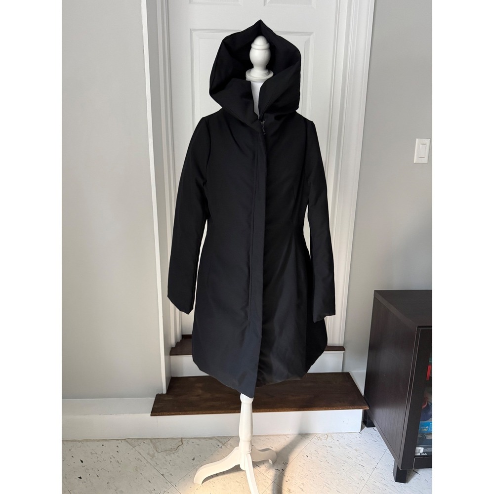 Uniqlo‎ Hybrid Down Coat Black Oversized Hood Parka Sz large Women minimalist